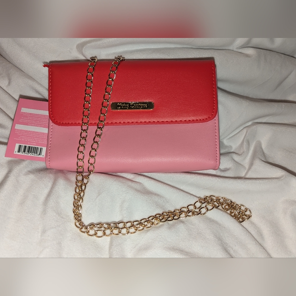 Juicy Couture Pink and Red Crossbody Wallet with Gold Chain